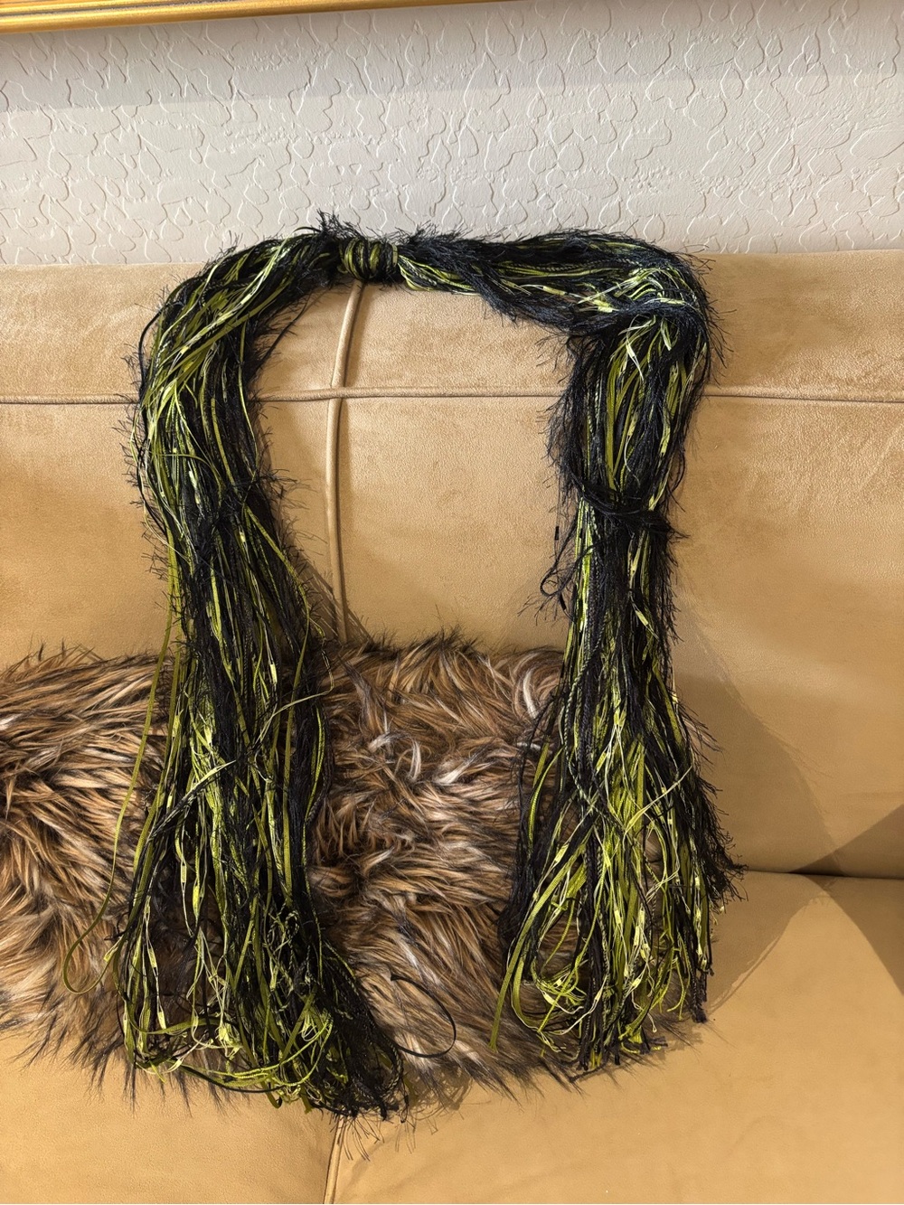 Fringe Scarf in Black and Lime.